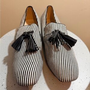 Striped Black and White Tassel Loafers